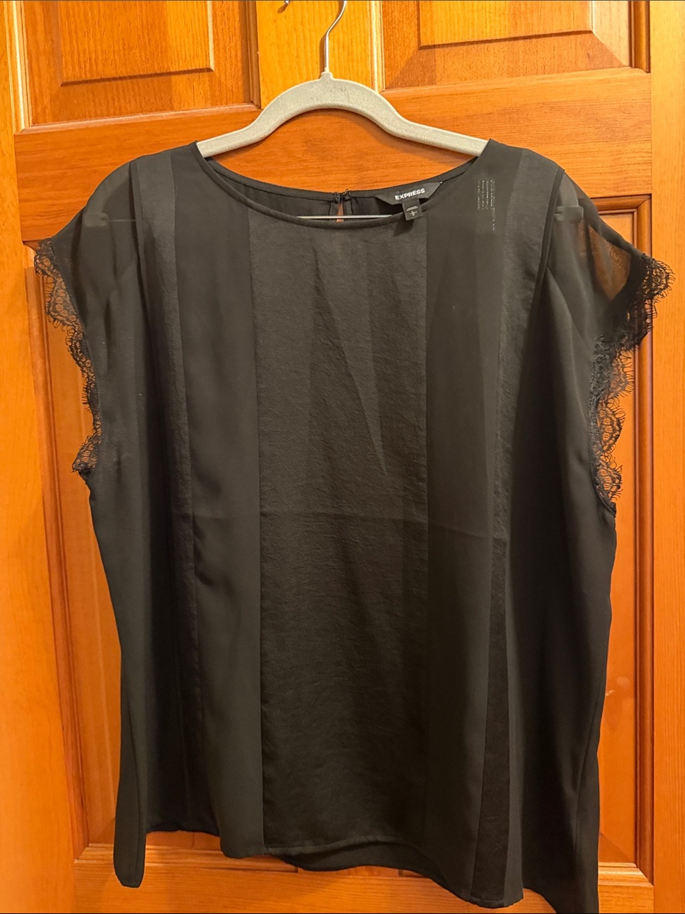 Express Black Lace-Trim Cap Sleeve Blouse